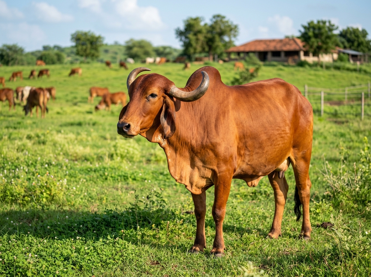 Real Indian Indigenous Desi Gir Cow in Pasture